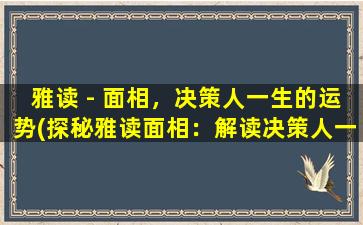 雅读 - 面相，决策人一生的运势(探秘雅读面相：解读决策人一生运势)